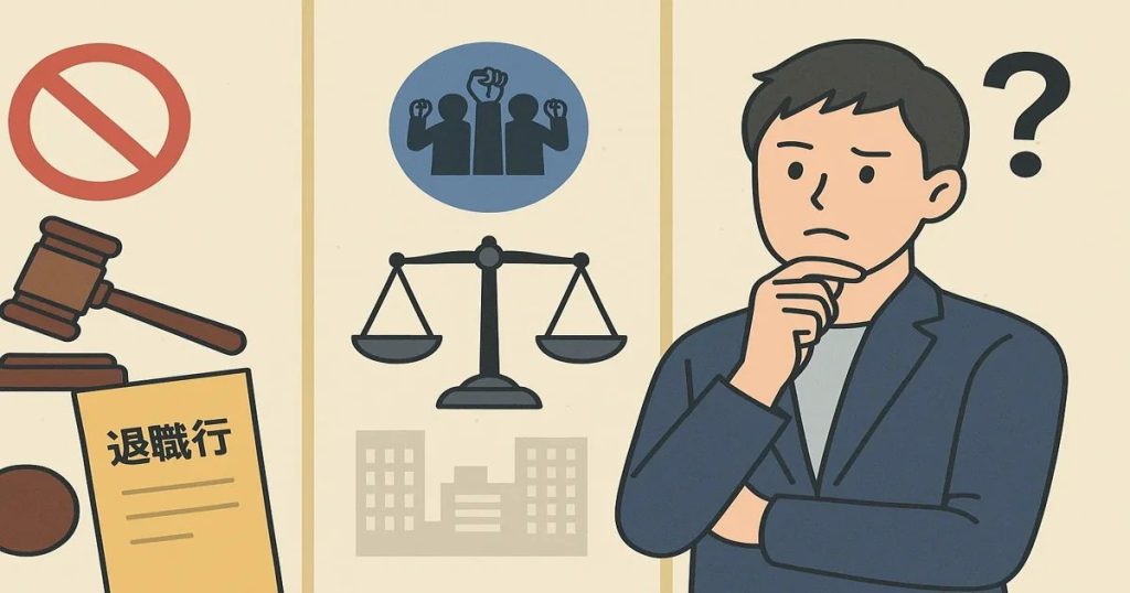 退職代行の違法性（非弁リスク）と弁護士・労働組合・民間の違い
