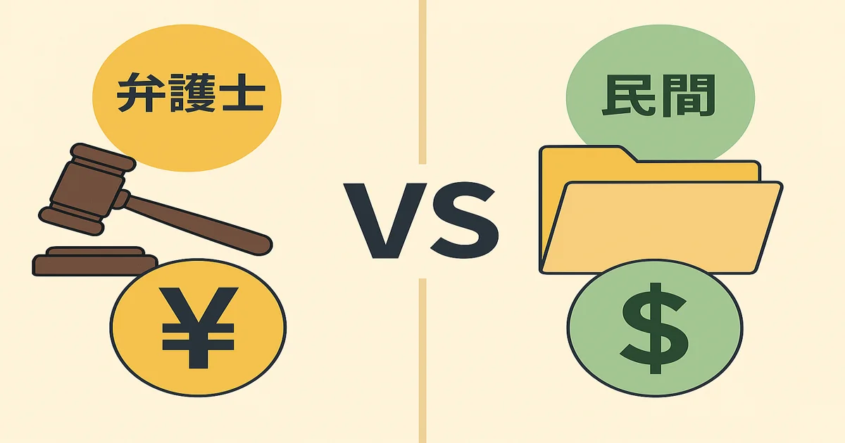 弁護士と民間業者との価格差をイメージ